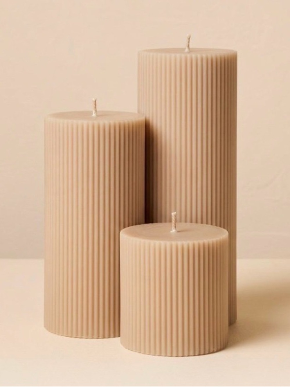 Hearth & Hand Ribbed Pillar Candle Set of 3 in Beige NWT